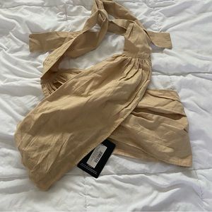 PrettyLittleThing Size 8 Beige Linen Wrap Crop Top